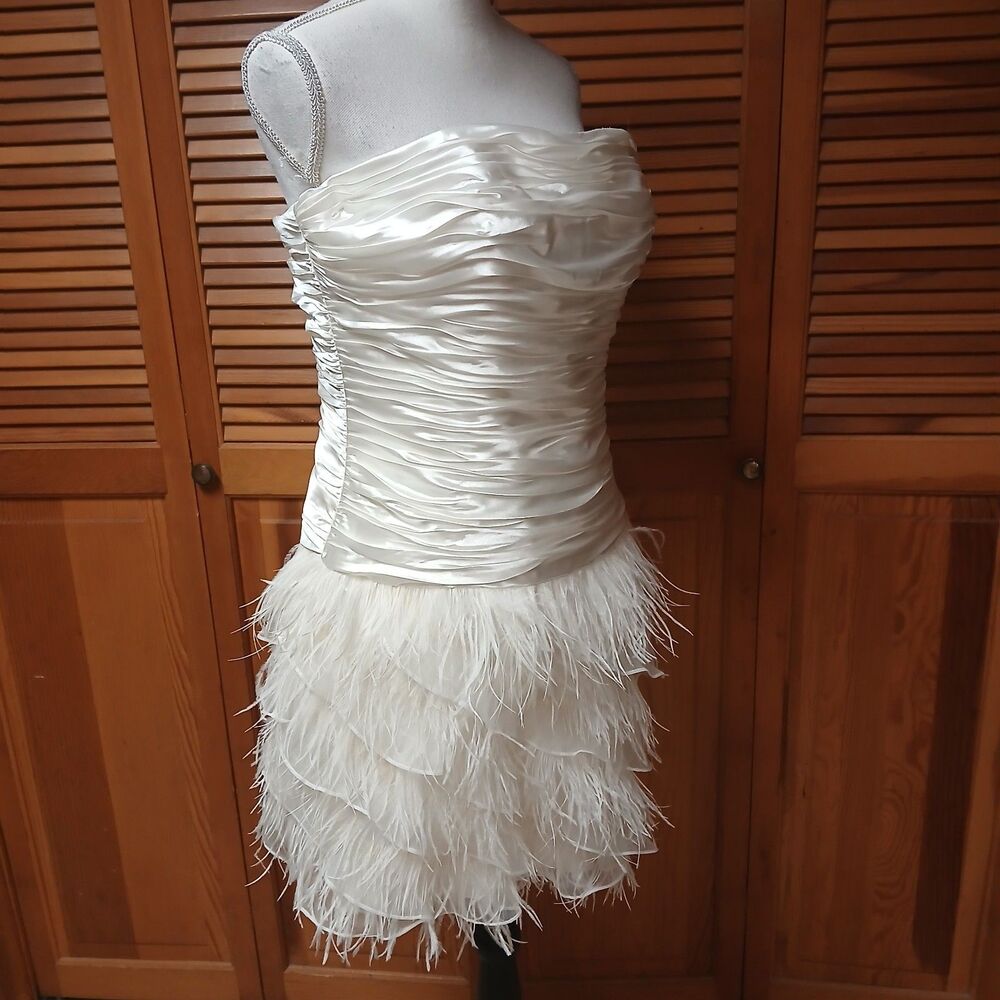DB Studio White Feather Strapless Mini Dress Size 14 Ruched Satin Cocktail NWT - Picture 5 of 11